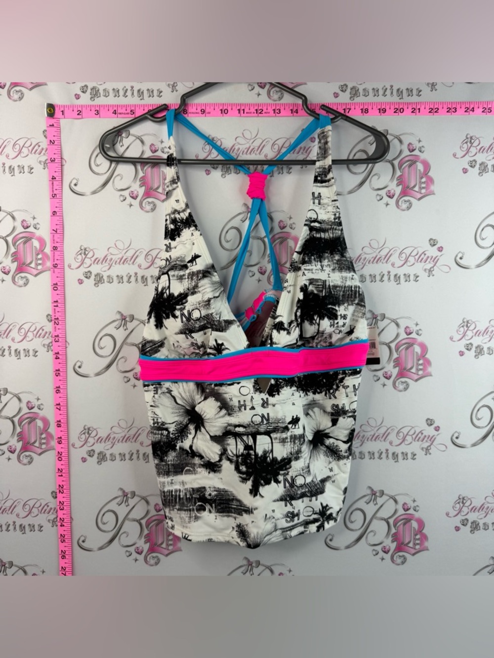 Op tankini top shirt swimming pool Swim Top Neon Pink and Cyan Swim Halter Top
